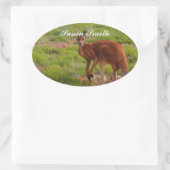 Ovale foto sticker met naam - rode kangoeroe (Tas)