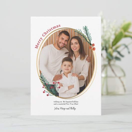 Ovale fotolijst kerstkaart (Staand voorkant)
