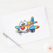 Ovale Funny Cartoon Airplane Character Sticker (Enveloppe)