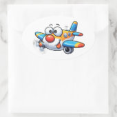 Ovale Funny Cartoon Airplane Character Sticker (Sac)