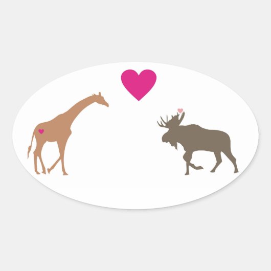 Ovale Giraffe Moose Love Oval Sticker petit (Devant)