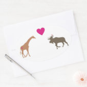 Ovale Giraffe Moose Love Oval Sticker petit (Enveloppe)