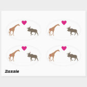 Ovale Giraffe Moose Love Oval Sticker petit (Feuille)