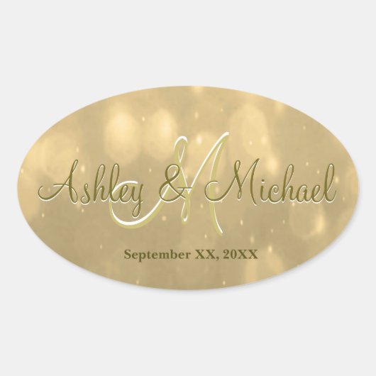 Ovale Gold Bokeh | Sticker Monogram Mariage (Devant)