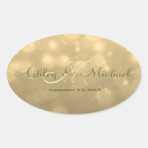 Ovale Gold Bokeh Sticker Monogram Mariage