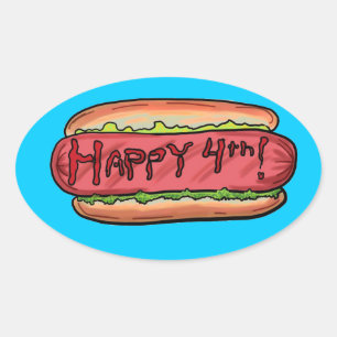 Ovale Happy 4th hotdog sticker