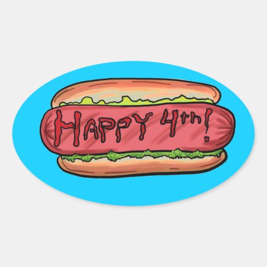 Ovale Happy 4th hotdog sticker (Devant)