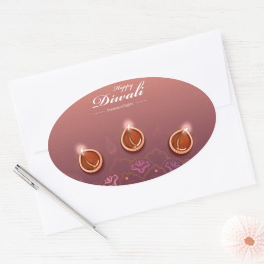Ovale Happy Diwali Oval Sticker (Enveloppe)