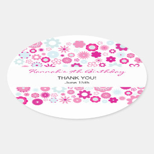 Ovale Happy Flower Merci Sticker Anniversaire