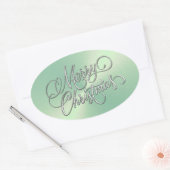 Ovale Joyeux Sticker Vert Glace de Noël Revêtu (Enveloppe)