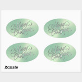 Ovale Joyeux Sticker Vert Glace de Noël Revêtu (Feuille)