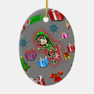 Ovale kerst ornament white elf