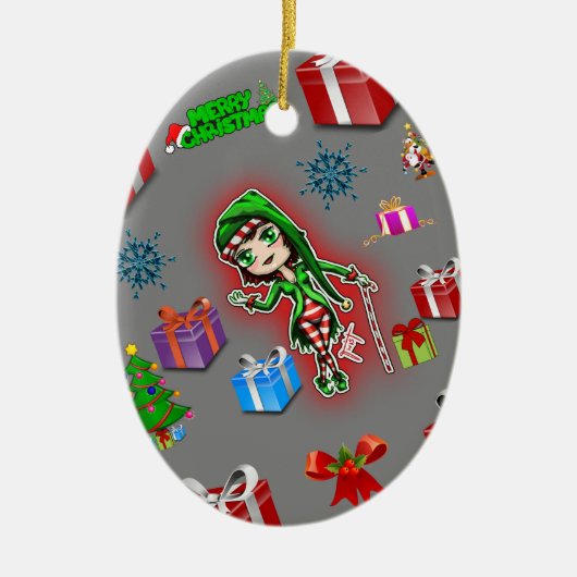 Ovale kerst ornament white elf (Voorkant)