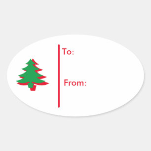 Ovale kerstboom Gift Label Sticker-Red & Green