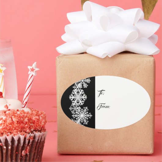Ovale kerstcadeaus Label Sticker-Snowflakes (Feest)