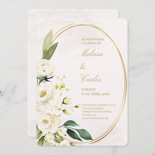 Ovale krans Spaanse bruiloft uitnodiging (Voorkant / Achterkant)