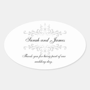 Ovale Merci Mariage Favoriser Sticker Gris Blanc