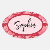 Ovale Name Sticker Personalized Pink Floral (Devant)