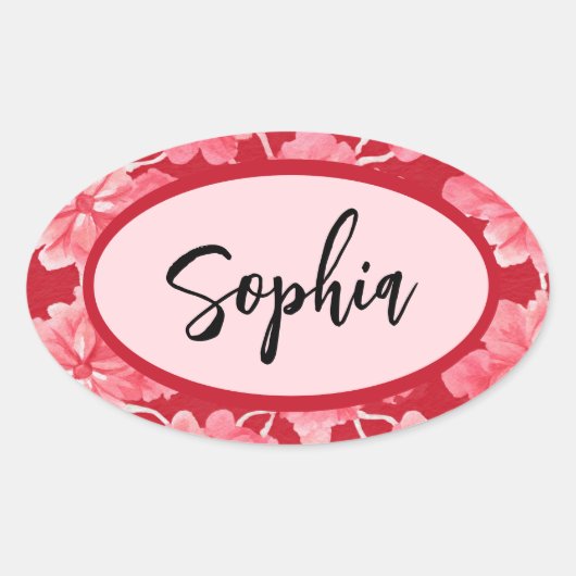 Ovale Name Sticker Personalized Pink Floral (Devant)