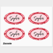 Ovale Name Sticker Personalized Pink Floral (Feuille)