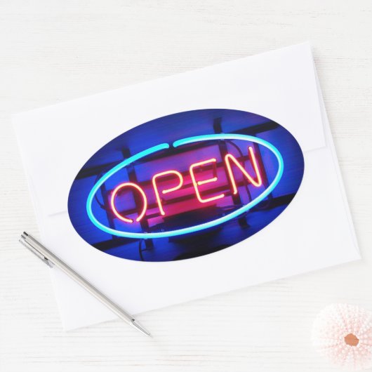 Ovale Open Neon Sign Sticker (Enveloppe)