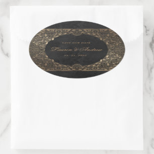 Ovale Ornement Or vintage Enregistrer Le Sticker Date
