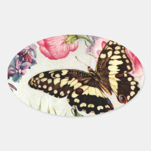 Ovale Papillon de jardin - Sticker