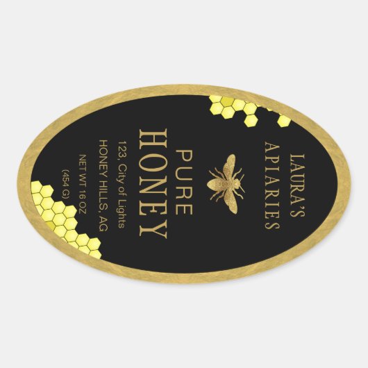 Ovale Queenline Honing Jar Bee Apiary Goud  Ovale Sticker (Voorkant)