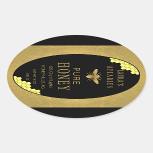 Ovale Queenline Honing Jar Bee Apiary Goud  Sticker