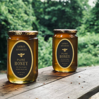 Ovale Queenline Honing Jar Bee Apiary Goud  Sticker