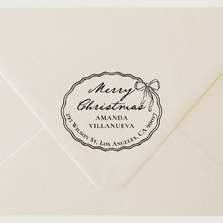 Ovale rand en strik Prettig Kerstmis retouradres Rubberstempel