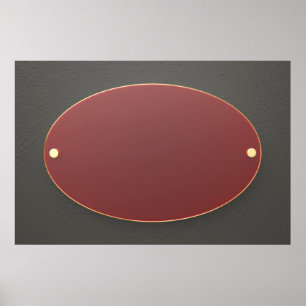 Ovale rode glazen naamplaat met gouden rand poster