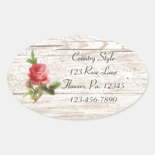 Ovale Rose Sur Sticker En Bois Blanc (Devant)