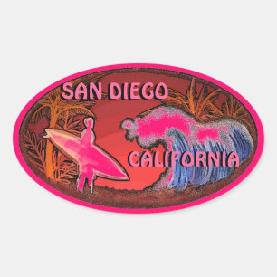 Ovale San Diego California surfer rose vague art sticker