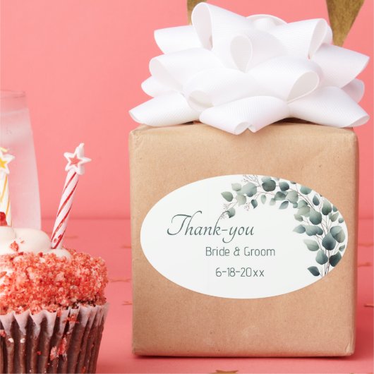 Ovale Simple Eucalyptus Wedding Thank-you Sticker (Fête)