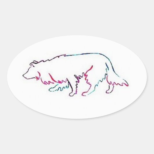 Ovale Sticker à collie de Neon Herd~Bordure (Devant)