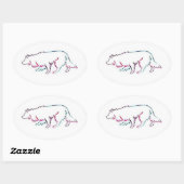Ovale Sticker à collie de Neon Herd~Bordure (Feuille)