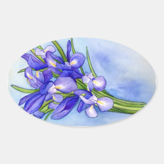 Ovale Sticker à peinture à fleurs Iris Bouquet (Devant)