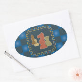 Ovale Sticker bleu pièces d'échecs (Enveloppe)