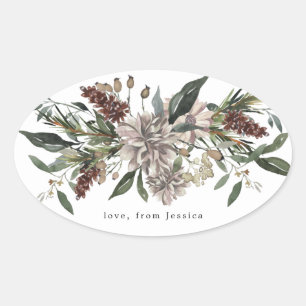 Ovale sticker bloemendecoratie kerst krijtbord vak
