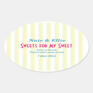 Ovale Sticker "bonbons pour ma douce" jaune et blanc