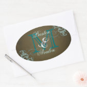 Ovale Sticker Brown Noble Turquoise Scroll Monogram (Enveloppe)