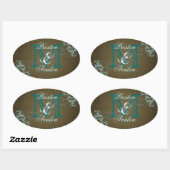 Ovale Sticker Brown Noble Turquoise Scroll Monogram (Feuille)