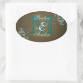 Ovale Sticker Brown Noble Turquoise Scroll Monogram (Sac)