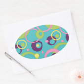 Ovale Sticker Cercles bleus funky (Enveloppe)