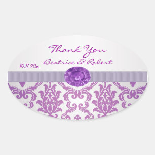Ovale Sticker Damask violet en pierre de taille Merci