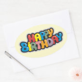 Ovale Sticker d'anniversaire avec texte coloré (Enveloppe)