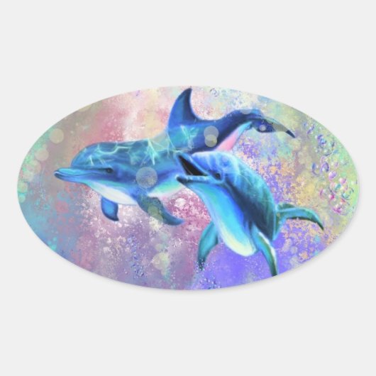 Ovale Sticker Dolphin en couple (Devant)