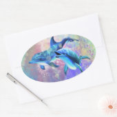 Ovale Sticker Dolphin en couple (Enveloppe)