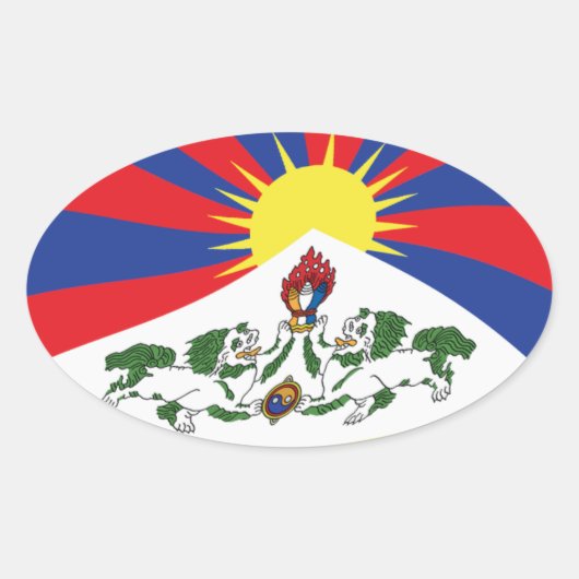 Ovale Sticker Drapeau Tibet (Devant)